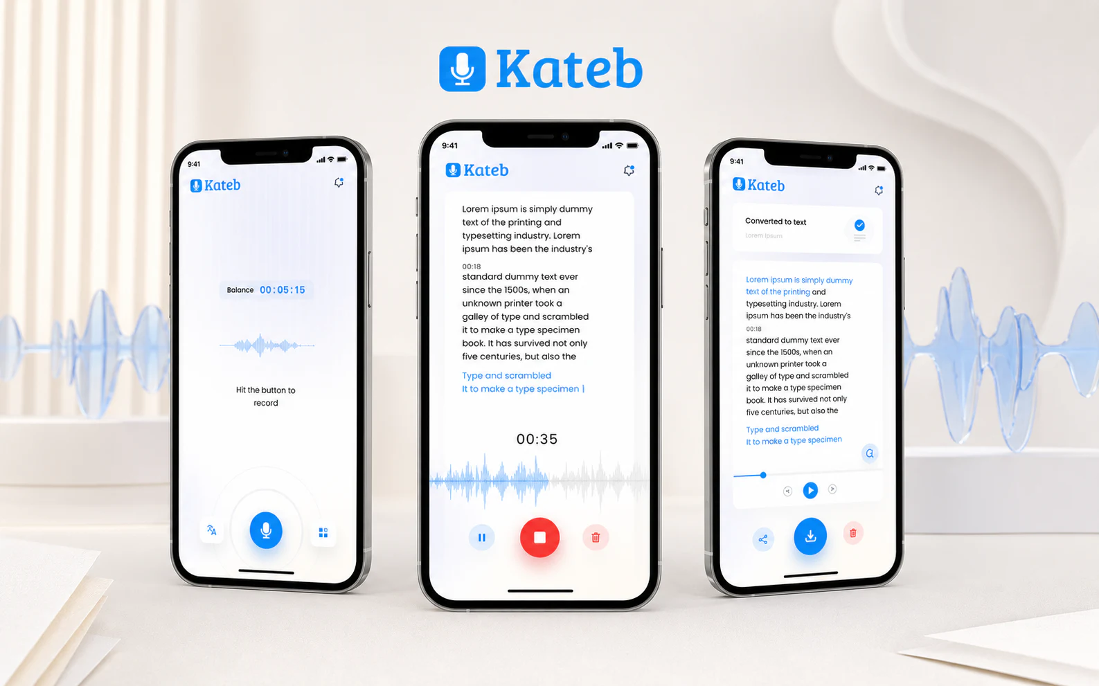Kateb advertising visual built from authentic product screens